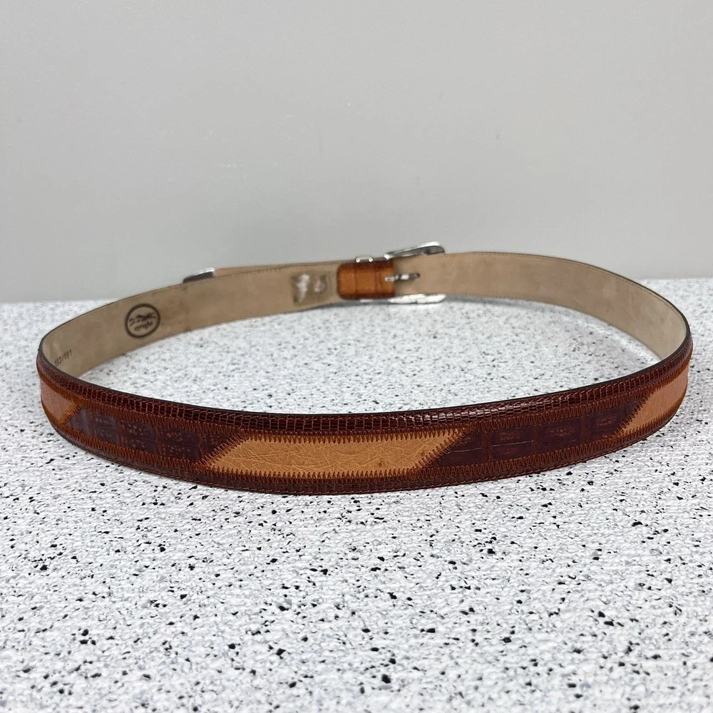 Erreghe Italy Men's Belt Size 38‎ Ostrich Lizard & Alligator Patchwork